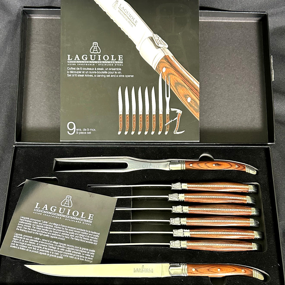 Laguiole 9-piece Knives Carving Set-Missing Wine Opener by Better Living Designs